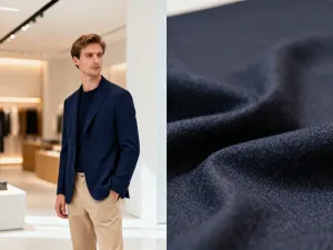 Elegancka kobieta w zielonej sukience w butiku, obok której na marmurowej podłodze stoją buty w odcieniach beżu, złota i czerni.